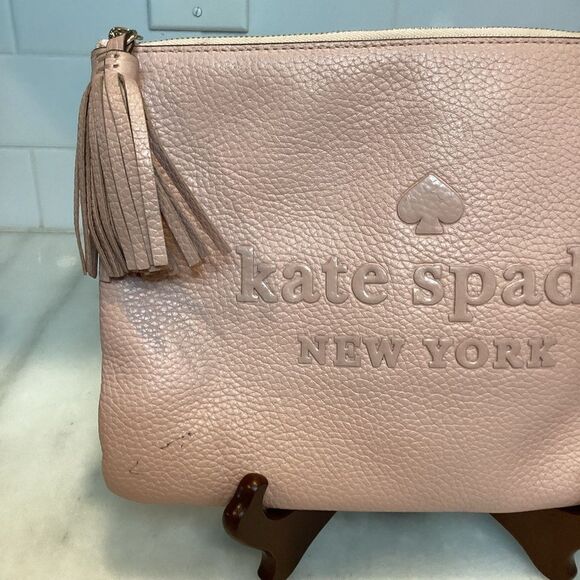 Kate Spade Sienne Logo Large Pebbled Leather Tassel Pouch Clutch - Picture 2 of 16